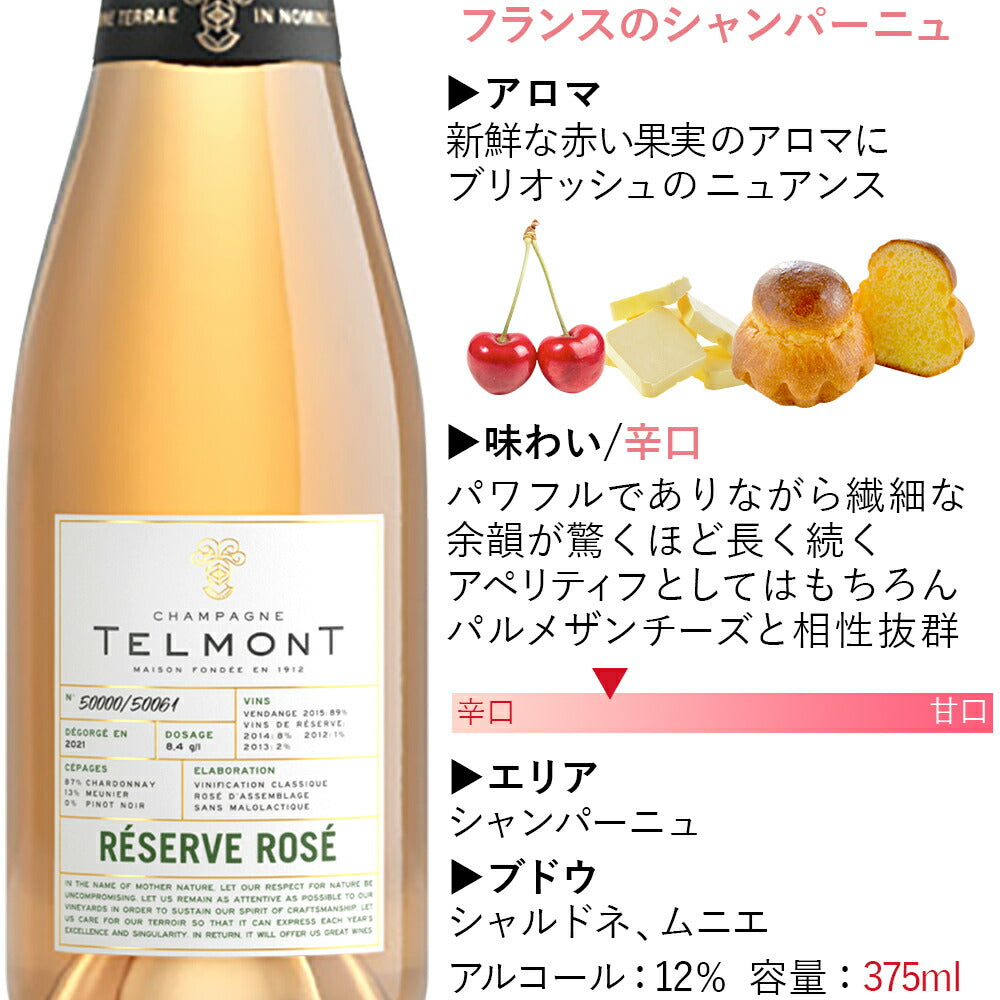 シャンパン 紅白 2本 シャンパン ロゼシャンパン 赤白セット フランス シャンパーニュ 白ワイン ロゼ 辛口 375ml ハーフボトル テルモン ワイン ワインセット