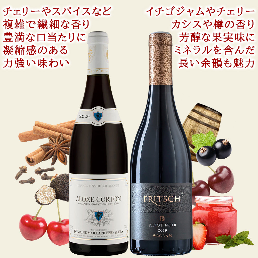 赤ワイン ワインセット 2本 高級 ピノ・ノワール 飲み比べ フランス ブルゴーニュ アロース・コルトン コート・ド・ボーヌ オーストリア ニーダーエスタライヒ バイオダイナミック 750ml 2本 送料無料