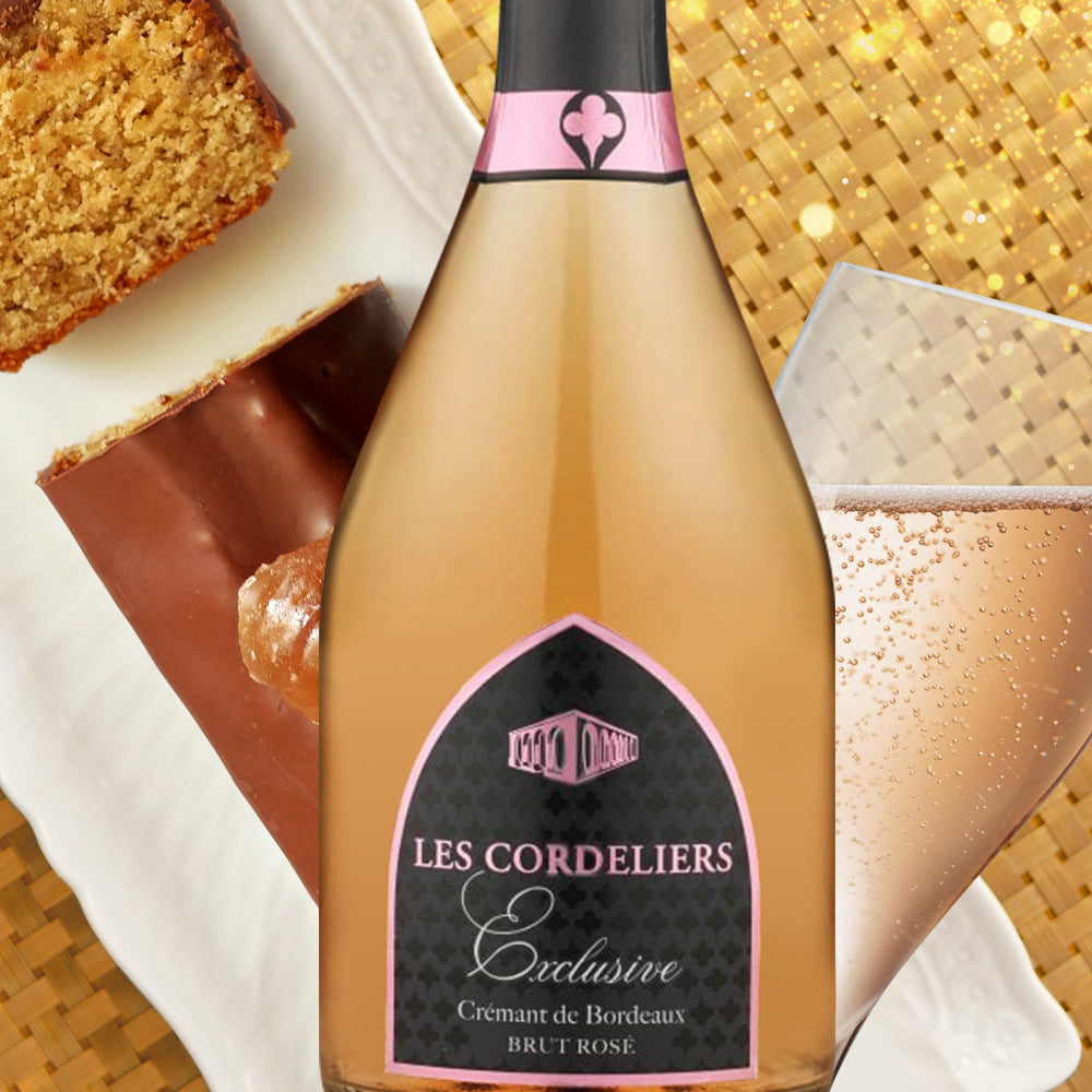 ワイン ロゼ スパークリングワイン スイーツギフト シャンパン フランス クレマン・ド・ボルドー 泡 辛口 750ml LES CACAOS チョコレートケーキ 栗 マロン パウンドケーキ ギフト箱付 リボンラッピング メッセージカード 送料無料