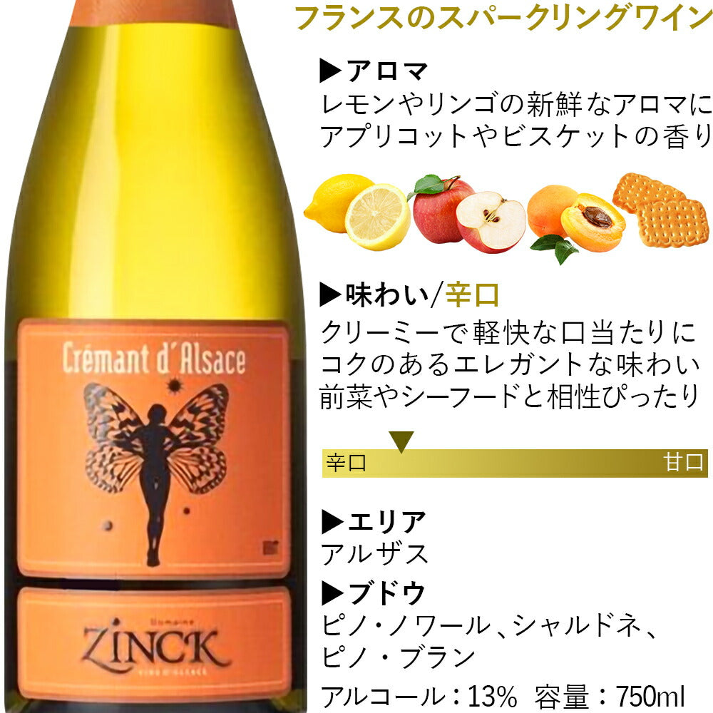 ワイン スパークリング おしゃれ スパークリングワイン ギフト シャンパン製法 フランス クレマン・ダルザス ジンク 白 ロゼ 辛口 泡 750ml 2本 ピノ・ノワール シャルドネ プレゼント ギフト箱付 リボンラッピング メッセージカード 誕生日 内祝い お返し お祝い 記念日 お酒 退職祝い 送料無料