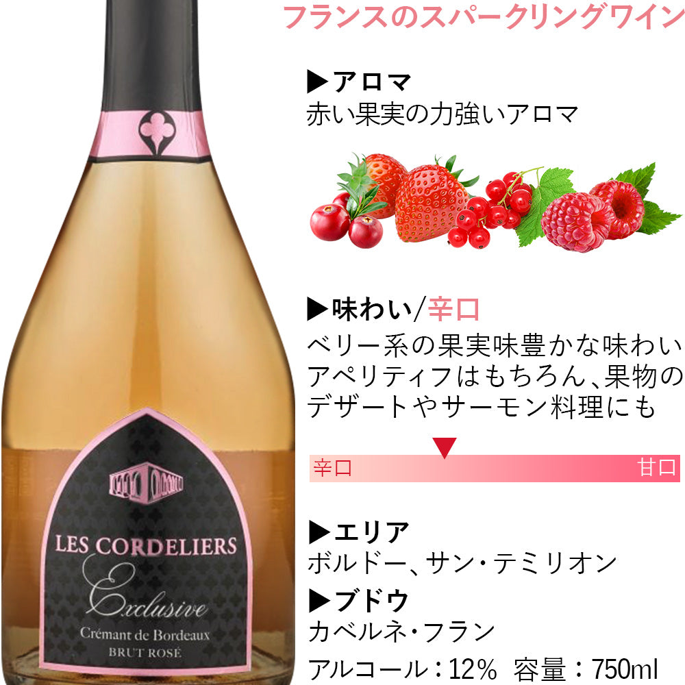 ワイン ロゼ スパークリングワイン スイーツギフト シャンパン フランス クレマン・ド・ボルドー 泡 辛口 750ml LES CACAOS チョコレートケーキ 栗 マロン パウンドケーキ ギフト箱付 リボンラッピング メッセージカード 送料無料
