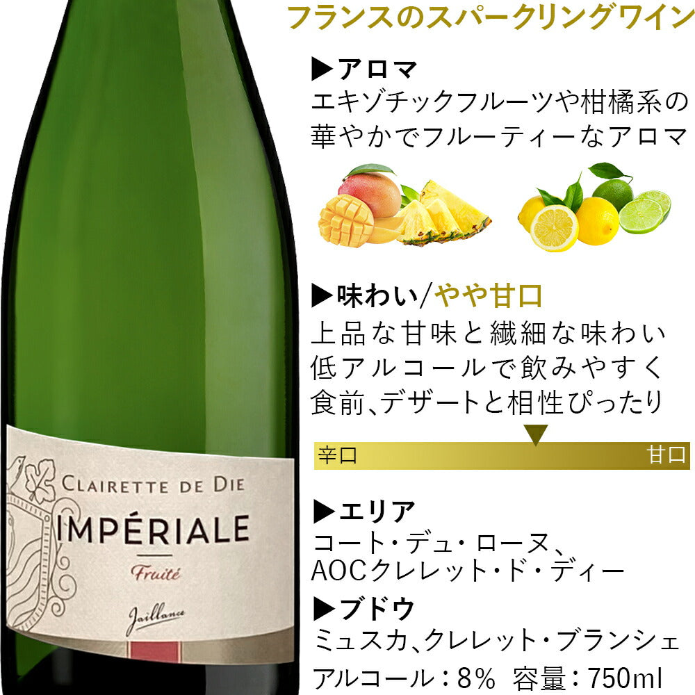 明日届く ワイン スパークリング ワイン 甘口 スパークリングワイン フランス ローヌ クレレット・ド・ディー 白 750ml ワインギフト ワインセット お祝い お礼 お返し 内祝い 誕生日 結婚祝い 就職祝い 女性 お母さん 妻 友達 退職祝い