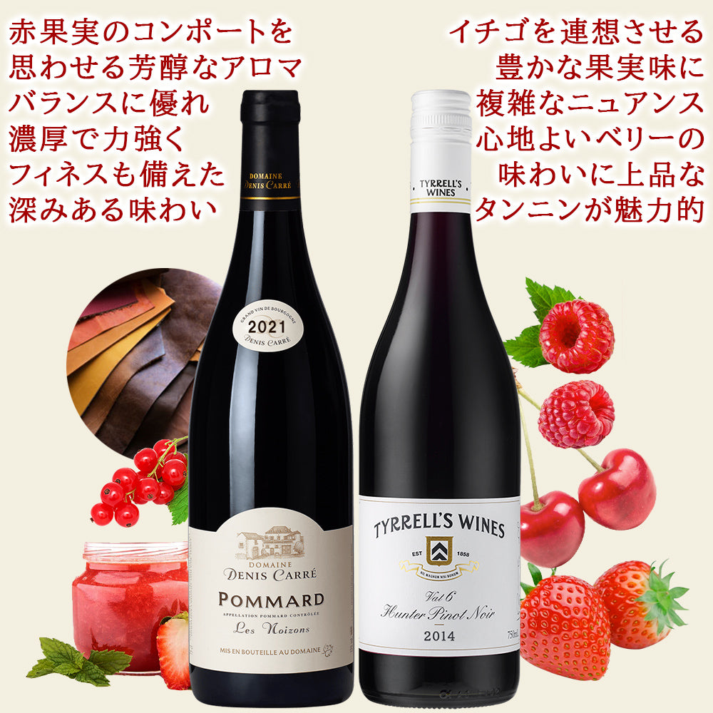 赤ワイン ワインセット 2本 高級 ピノ・ノワール 飲み比べ フランス ブルゴーニュ ポマール コート・ド・ボーヌ オーストラリア ハンターヴァレー 送料無料 750ml