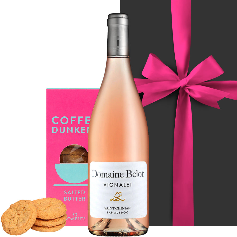 誕生日 ワイン スイーツ プレゼント フランス ラングドック ロゼワイン 辛口 750ml イギリス バター ビスケット クッキー 焼菓子 ギフトセット 御祝 御礼 内祝い 結婚祝い 女性 妻 彼女 送料無料 ラッピング付き おしゃれ ギフト箱入り リボン付き