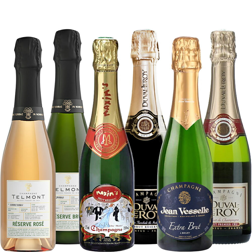 年末年始 忘年会 新年会 シャンパーニュ ハーフボトル 375ml 6本 白 ロゼ 辛口 「マキシム・ド・パリ」 「テルモン」 「デュヴァル・ルロワ」 「ジャン・ヴェッセル 」
