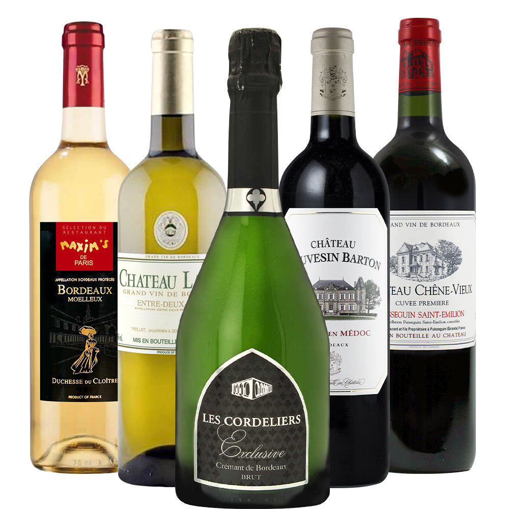ボルドー ワインセット BORDEAUX 5本 フランス 赤ワイン 白ワイン スパークリング 飲み比べ 750ml×5本 辛口 赤ワイン 白ワイン スパークリング
