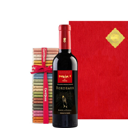 ワイン と スイーツ フランス『マキシム・ド・パリ』 赤ワイン 「ル・バロン・デ・クロ」375ml ＆ ベルギー チョコレート