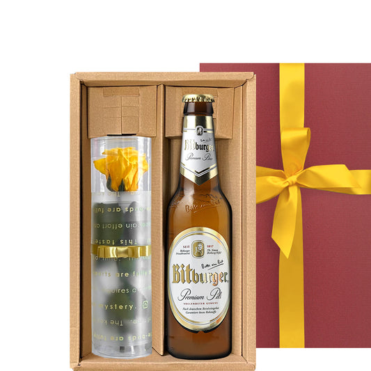 【ビールとお花】ドイツのクラフトビール『ビットブルガー』330ml×1本＆黄色いバラのプリザーブドフラワー