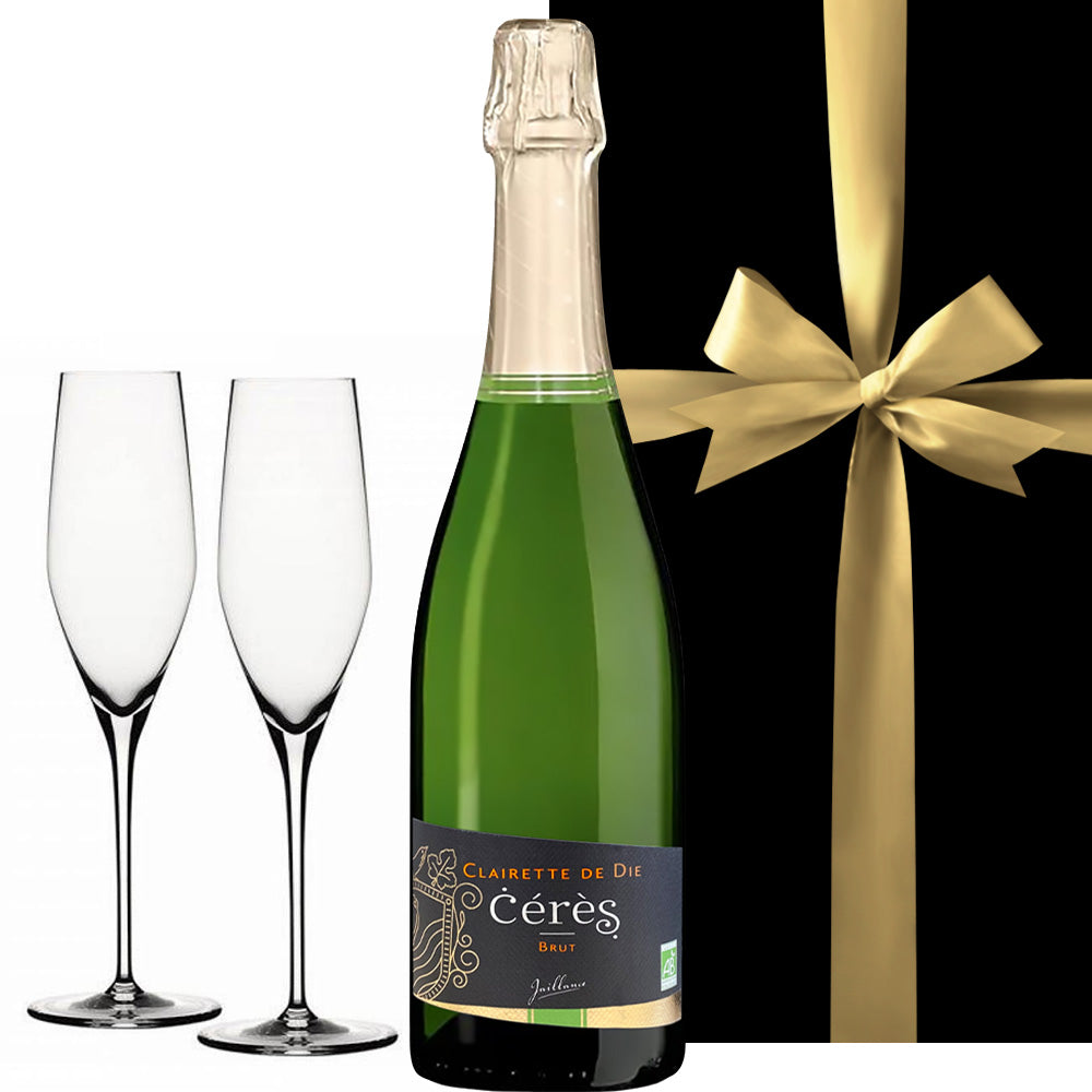 結婚記念日 ワイン ペアグラス付き スパークリングワイン フランス クレレット・ド・ディー 白 辛口 泡 750ml シャンパングラス 2脚 ドイツ シュピゲラウ 割れにくい 結婚祝い 誕生日 新築祝い