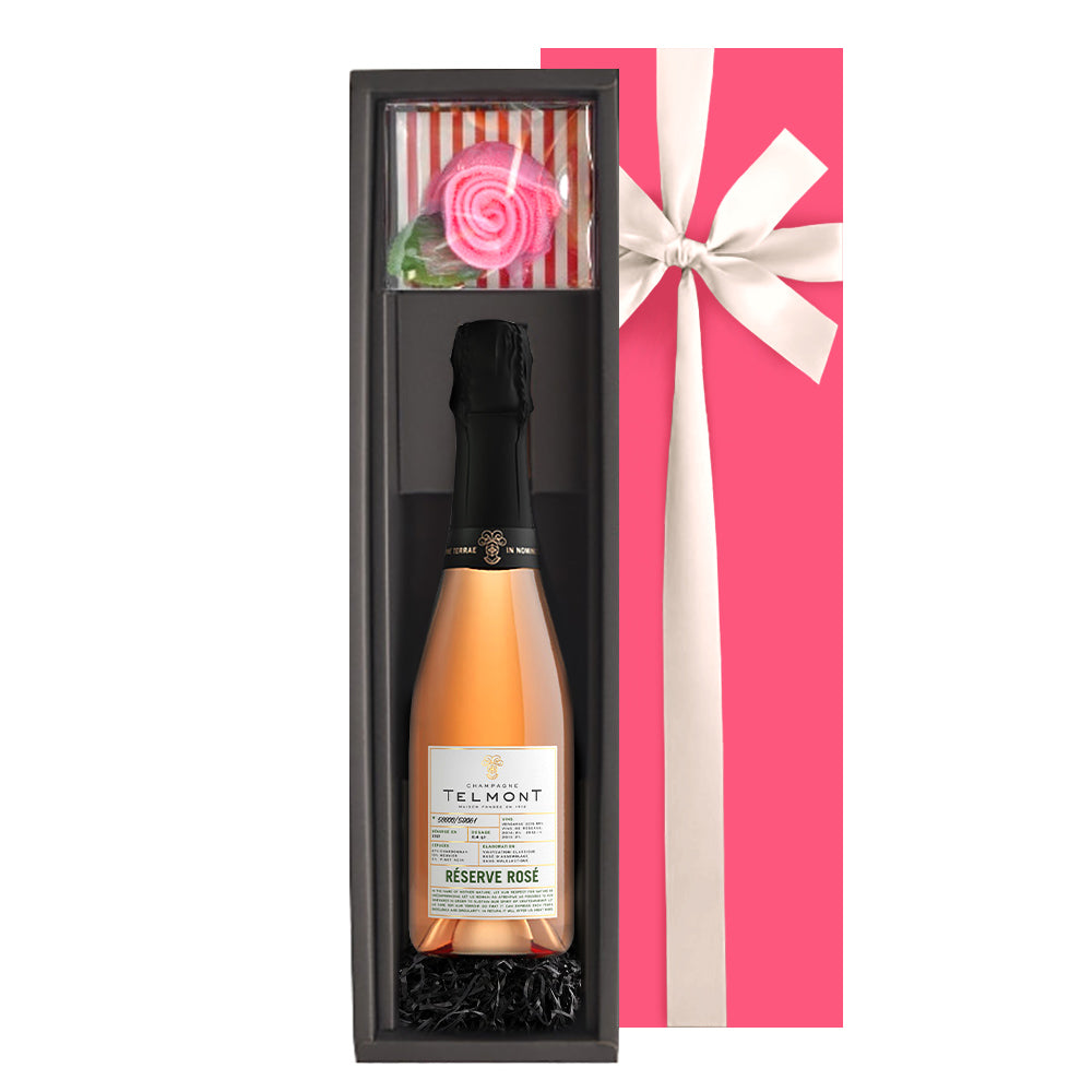 当日配達 プレゼント ミニタオル付 ロゼシャンパン ギフト フランス テルモン シャンパン 辛口 泡 ロゼ 375ml ハーフボトル ハンカチ 花 バラ ピンク おしゃれ プレゼント 誕生日 送別 女性 妻 お母さん 彼女 お返し 退職祝い
