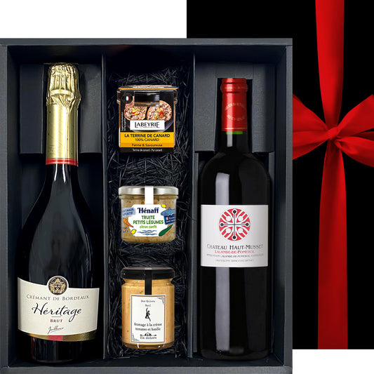 ワイン グルメ ギフトセット ペアギフト フランス 赤ワイン スパークリングワイン 辛口 750ml 2本 おつまみ チーズスプレッド トマトバジル 鴨 魚 ニジマス レバー テリーヌ お酒 食品 誕生日 プレゼント 内祝い お礼 ギフト箱付 リボンラッピング メッセージカード 送料無料
