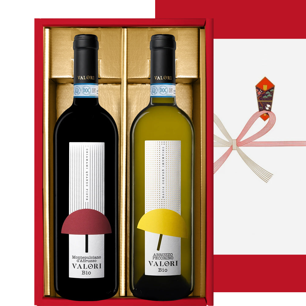イタリア ワイン 紅白 2本セット【無料 ギフト箱 熨斗包装 メッセージカード】赤ワイン モンテプルチアーノ 白ワイン ペコリーノ DOC ビオ ヴァロリ 750ml おしゃれ 誕生日 記念日 内祝 御祝 還暦 退職祝 送料無料