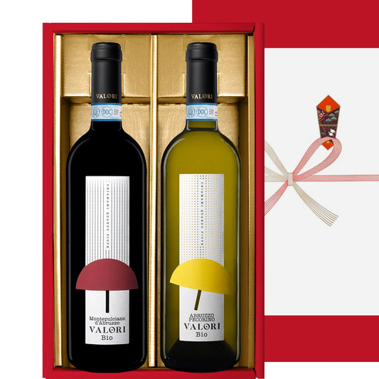 イタリア ワイン 紅白 2本セット【無料 ギフト箱 熨斗包装 メッセージカード】赤ワイン モンテプルチアーノ 白ワイン ペコリーノ DOC ビオ ヴァロリ 750ml おしゃれ 誕生日 記念日 内祝 御祝 還暦 退職祝 送料無料